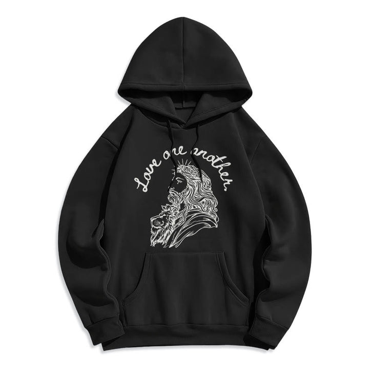 Christianartworkshop Klassischer Stil: Liebt einander, Jesus – Fleecegefütterter Polyester-Hoodie - Schwarz - 2XL - image 5