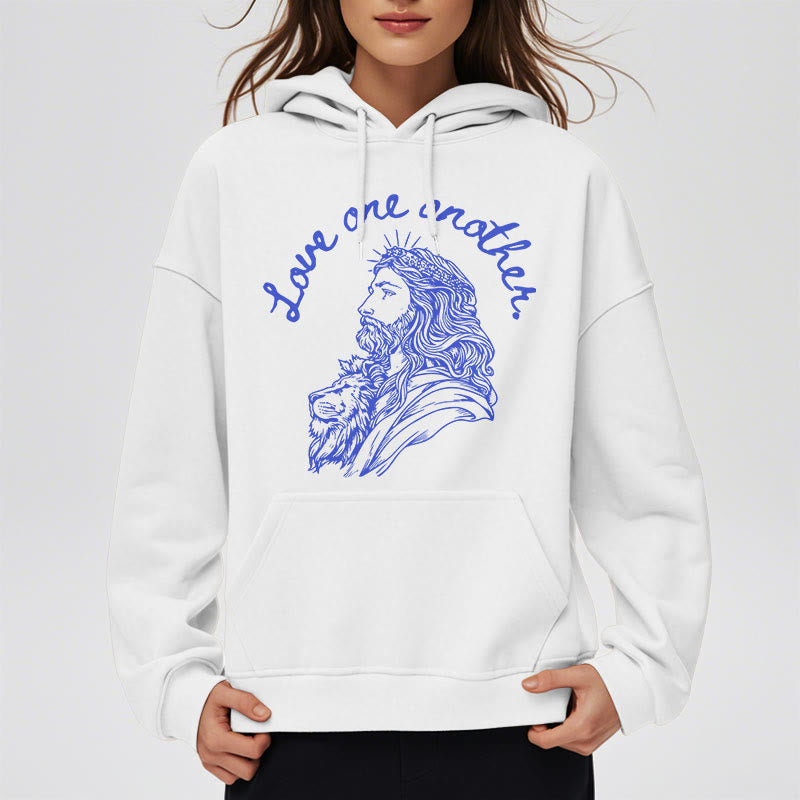 Christianartworkshop Klassischer Stil Love One Another Jesus Polyester-Kapuzenpullover mit Fleecefutter
