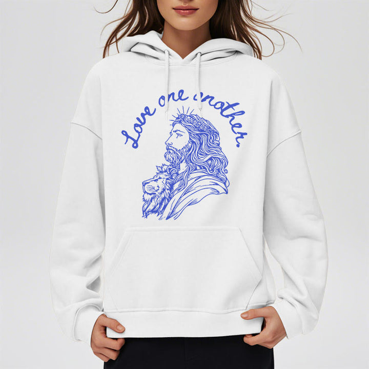 Christianartworkshop Klassischer Stil Love One Another Jesus Polyester-Kapuzenpullover mit Fleecefutter