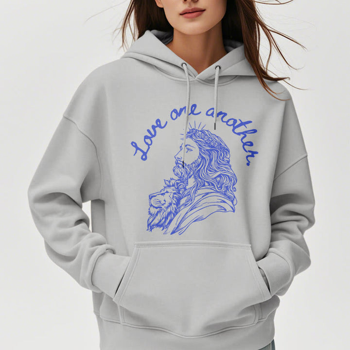 Christianartworkshop Klassischer Stil Love One Another Jesus Polyester-Kapuzenpullover mit Fleecefutter