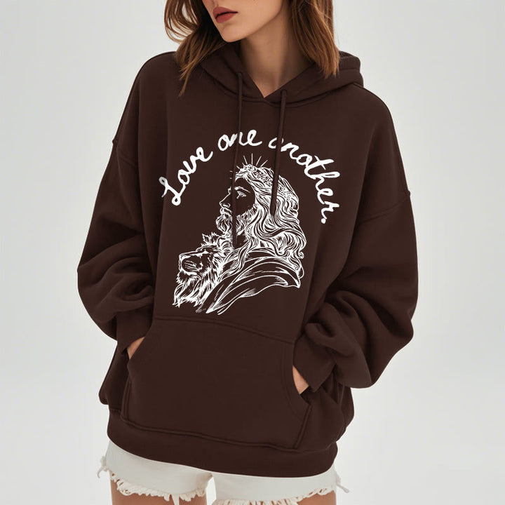Christianartworkshop Klassischer Stil Love One Another Jesus Polyester-Kapuzenpullover mit Fleecefutter