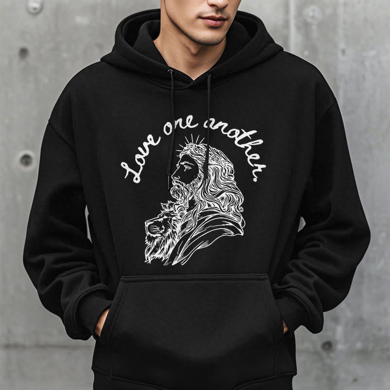 Christianartworkshop Klassischer Stil: Liebt einander, Jesus – Fleecegefütterter Polyester-Hoodie - image 8
