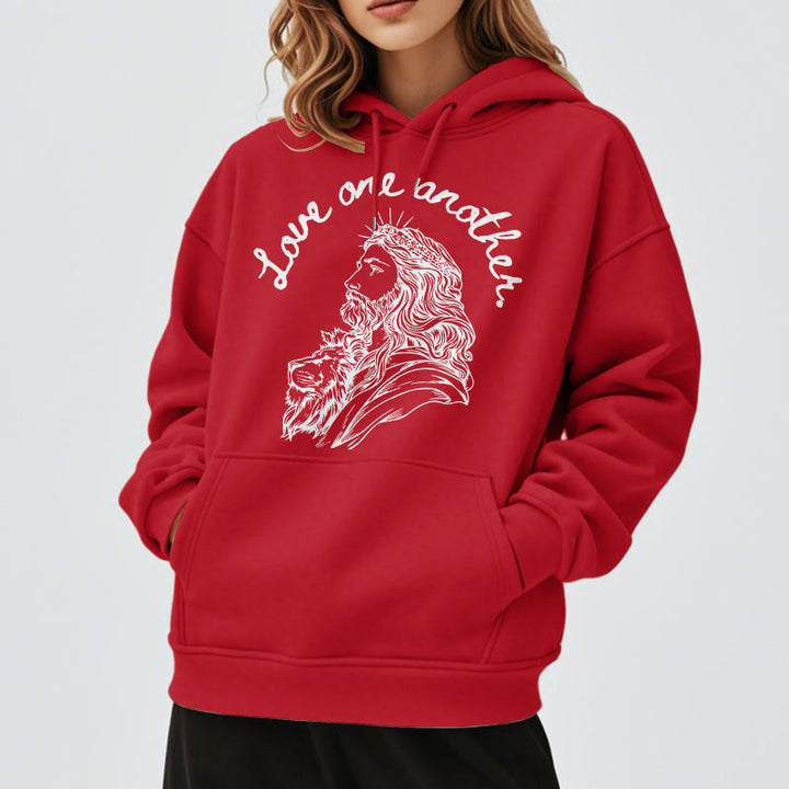 Christianartworkshop Klassischer Stil Love One Another Jesus Polyester-Kapuzenpullover mit Fleecefutter