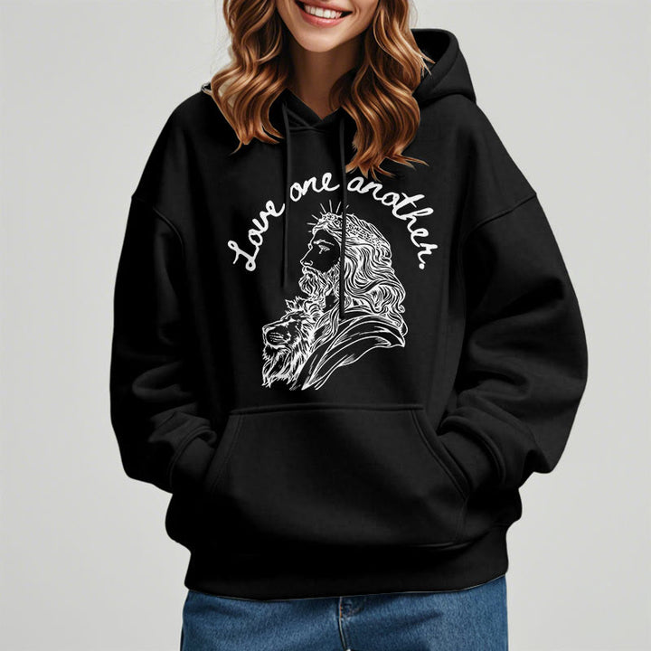 Christianartworkshop Klassischer Stil: Liebt einander, Jesus – Fleecegefütterter Polyester-Hoodie - image 7
