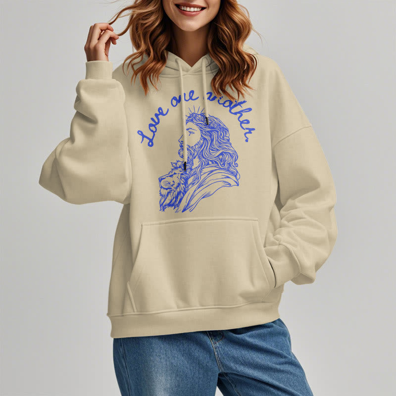 Christianartworkshop Klassischer Stil Love One Another Jesus Polyester-Kapuzenpullover mit Fleecefutter