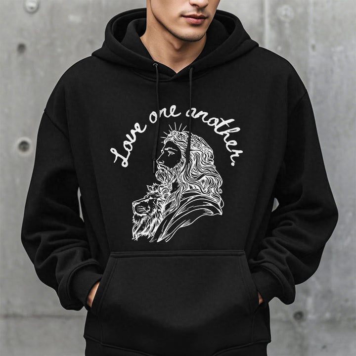 Christianartworkshop Klassischer Stil Love One Another Jesus Polyester-Kapuzenpullover mit Fleecefutter
