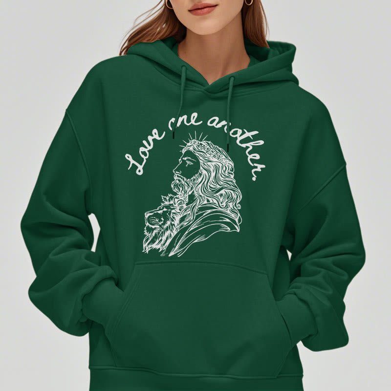 Christianartworkshop Klassischer Stil Love One Another Jesus Polyester-Kapuzenpullover mit Fleecefutter