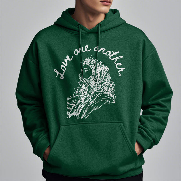 Christianartworkshop Klassischer Stil Love One Another Jesus Polyester-Kapuzenpullover mit Fleecefutter
