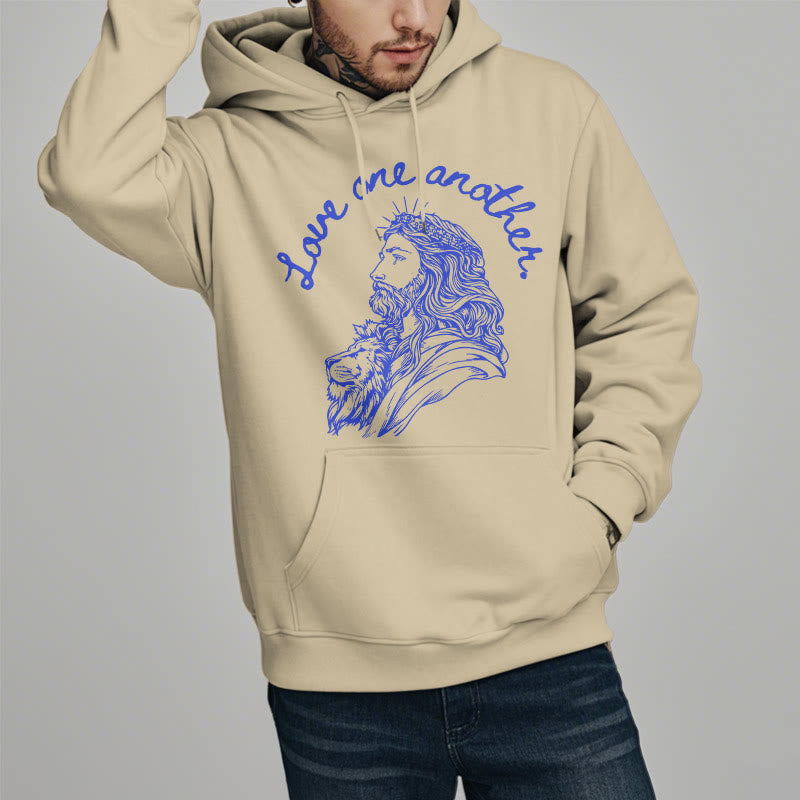 Christianartworkshop Klassischer Stil: Liebt einander, Jesus – Fleecegefütterter Polyester-Hoodie - image 12