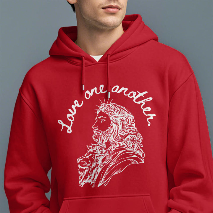 Christianartworkshop Klassischer Stil Love One Another Jesus Polyester-Kapuzenpullover mit Fleecefutter