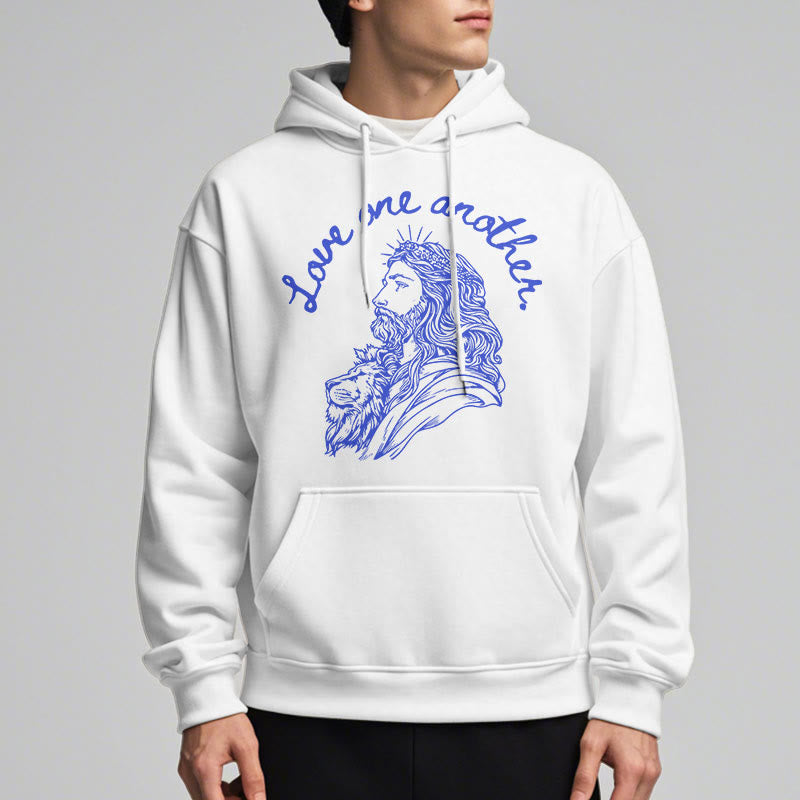 Christianartworkshop Klassischer Stil: Liebt einander, Jesus – Fleecegefütterter Polyester-Hoodie - image 1