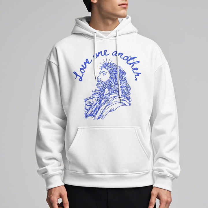 Christianartworkshop Klassischer Stil: Liebt einander, Jesus – Fleecegefütterter Polyester-Hoodie - image 1