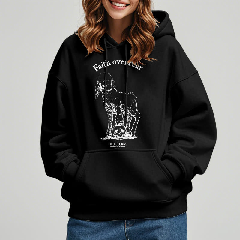 Christianartworkshop Zitat-Stil „Faith Over Fear“ – Kapuzenpullover aus Polyester mit Lammfellfutter
