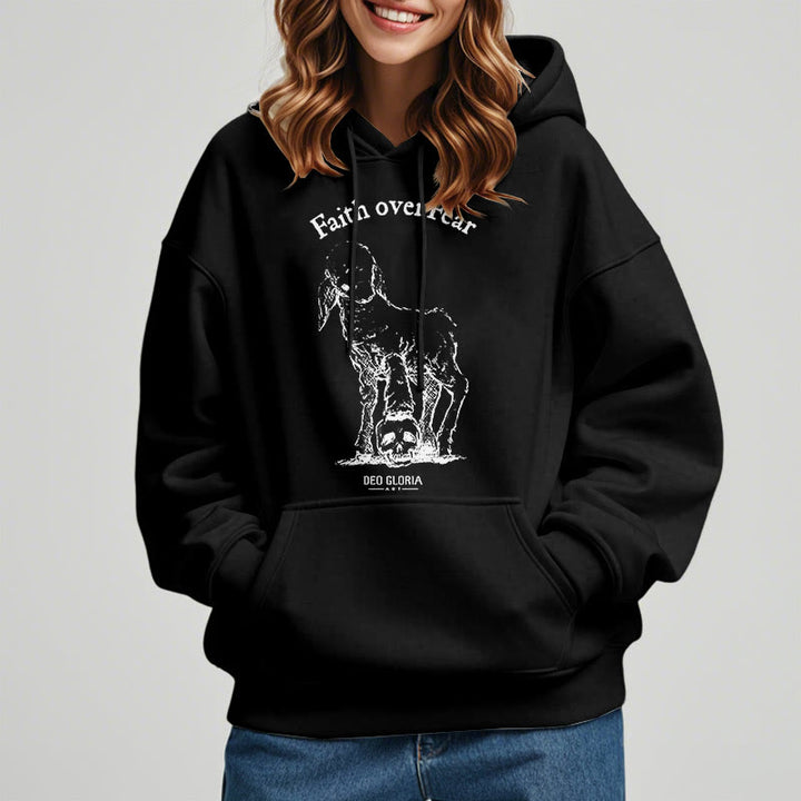 Christianartworkshop Zitat-Stil „Faith Over Fear“ – Kapuzenpullover aus Polyester mit Lammfellfutter