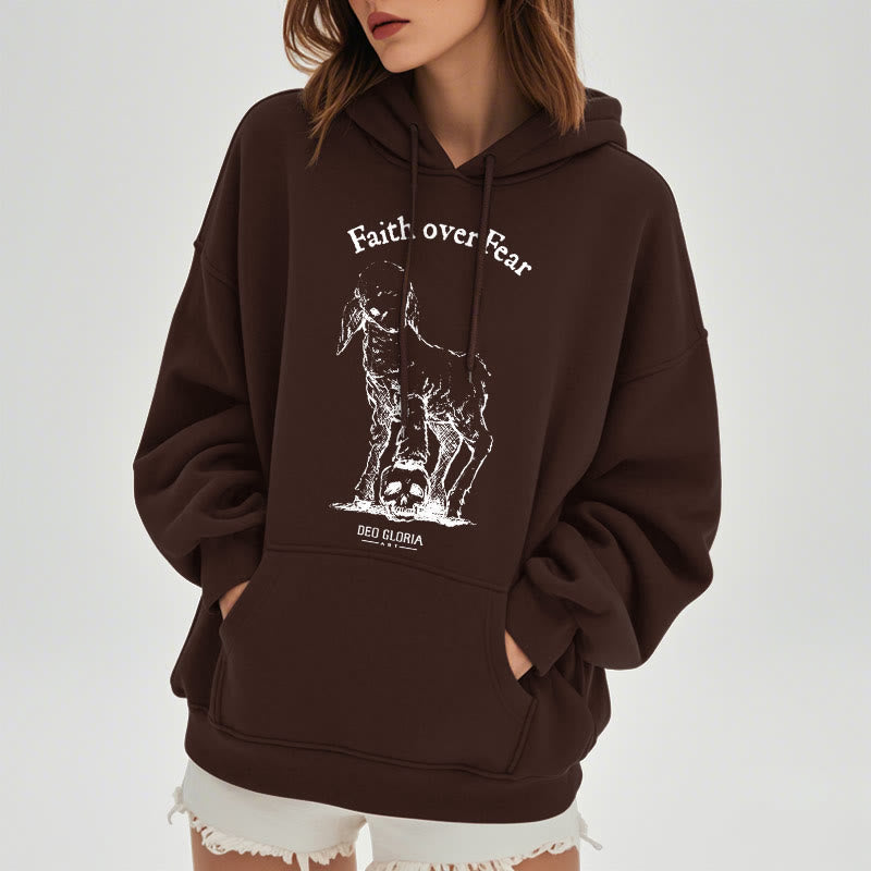 Christianartworkshop Zitat-Stil „Faith Over Fear“ – Kapuzenpullover aus Polyester mit Lammfellfutter
