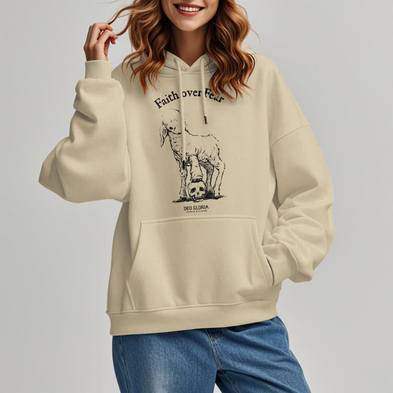 Christianartworkshop Zitat-Stil „Faith Over Fear“ – Kapuzenpullover aus Polyester mit Lammfellfutter