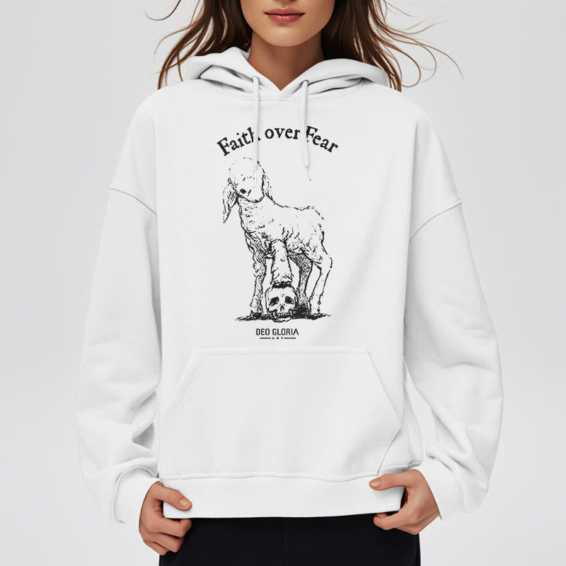 Christianartworkshop Zitat-Stil „Faith Over Fear“ – Kapuzenpullover aus Polyester mit Lammfellfutter