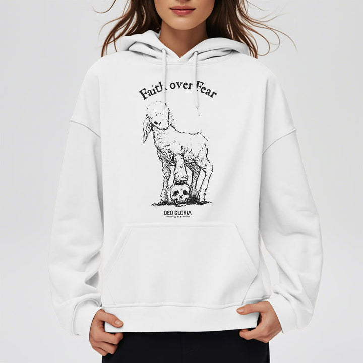 Christianartworkshop Zitat-Stil „Faith Over Fear“ – Kapuzenpullover aus Polyester mit Lammfellfutter