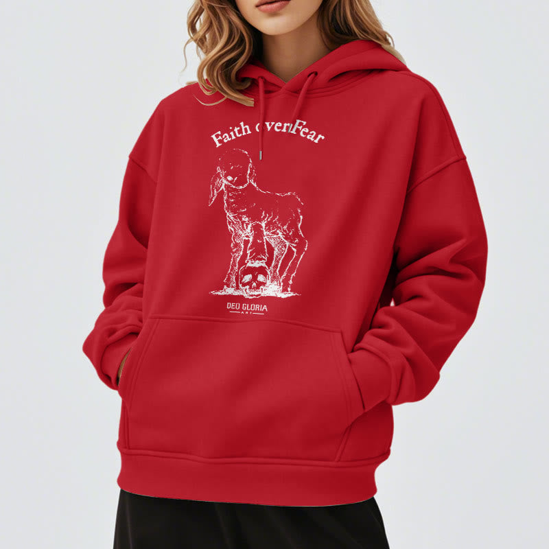Christianartworkshop Zitat-Stil „Faith Over Fear“ – Kapuzenpullover aus Polyester mit Lammfellfutter