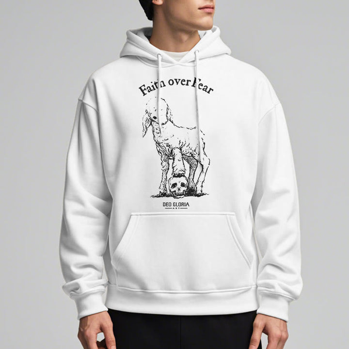 Christianartworkshop Zitat-Stil „Faith Over Fear“ – Kapuzenpullover aus Polyester mit Lammfellfutter