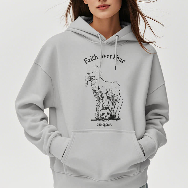 Christianartworkshop Zitat-Stil „Faith Over Fear“ – Kapuzenpullover aus Polyester mit Lammfellfutter
