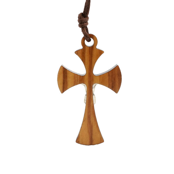 Christianartworkshop Halskette mit Kruzifix-Kreuz-Anhänger im klassischen Stil aus Olivenholz