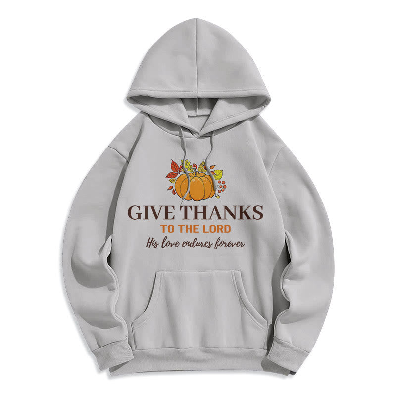 Christianartworkshop Moderner Stil „Give Thanks to the Lord“ – Kürbis-Kapuzenpullover aus Polyester mit Fleecefutter