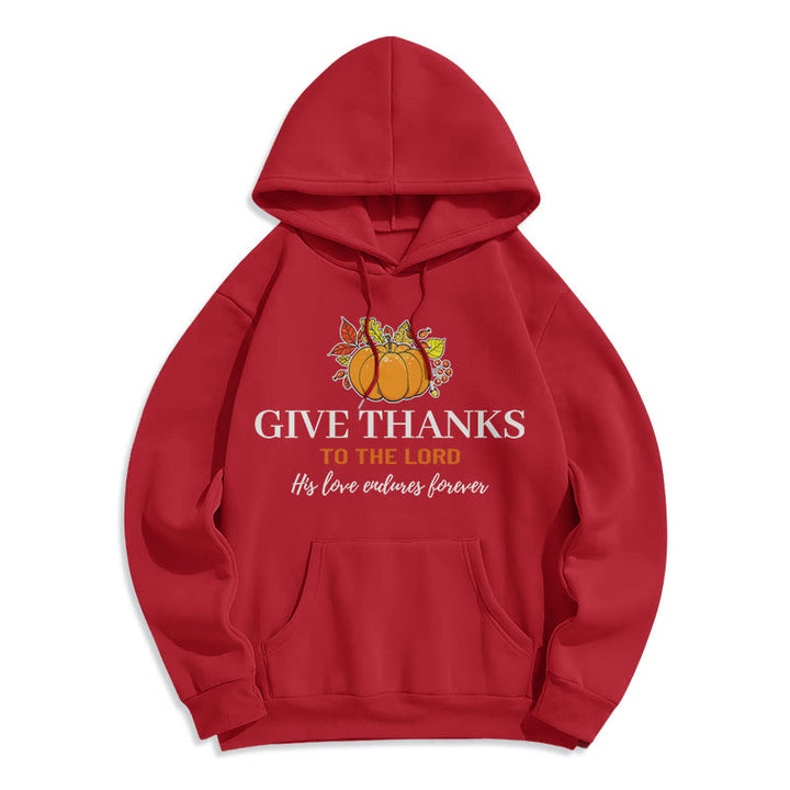 Christianartworkshop Moderner Stil „Give Thanks to the Lord“ – Kürbis-Kapuzenpullover aus Polyester mit Fleecefutter