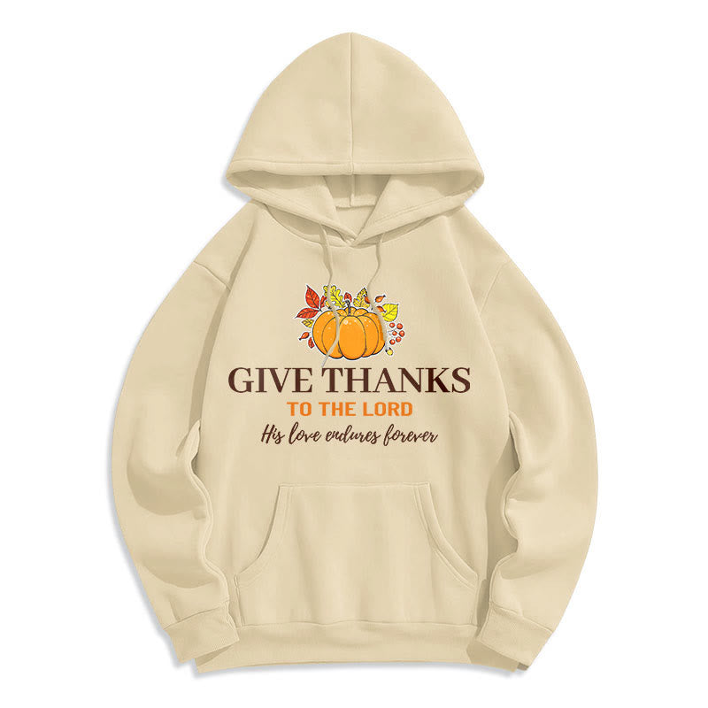 Christianartworkshop Moderner Stil „Give Thanks to the Lord“ – Kürbis-Kapuzenpullover aus Polyester mit Fleecefutter
