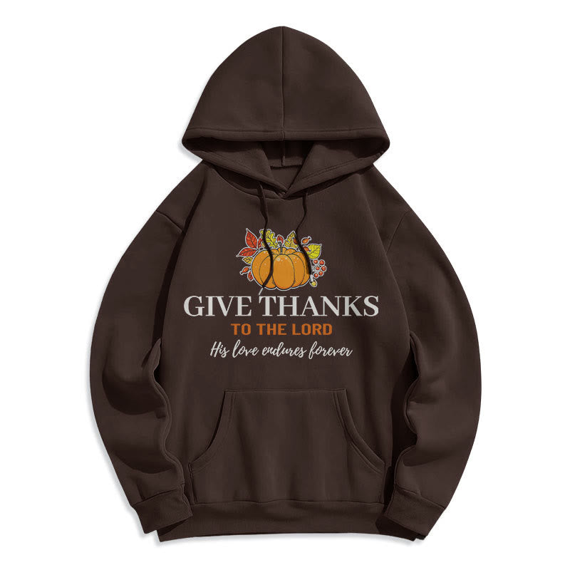 Christianartworkshop Moderner Stil „Give Thanks to the Lord“ – Kürbis-Kapuzenpullover aus Polyester mit Fleecefutter - Braun - 2XL - image 0