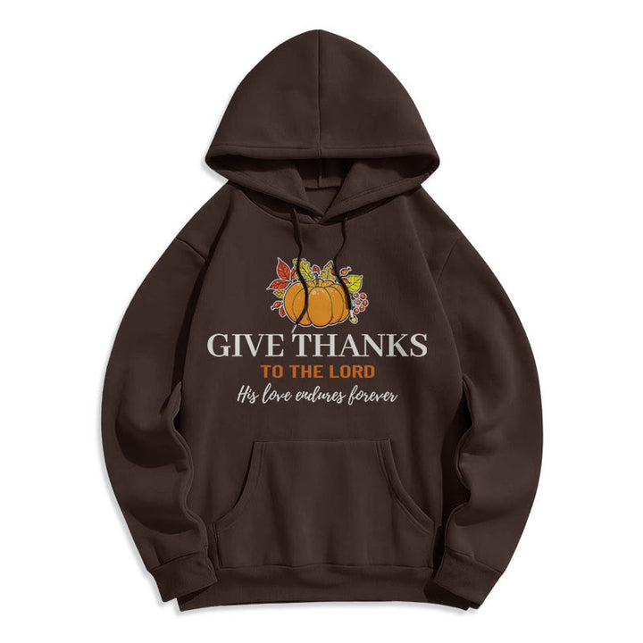 Christianartworkshop Moderner Stil „Give Thanks to the Lord“ – Kürbis-Kapuzenpullover aus Polyester mit Fleecefutter - Braun - 2XL - image 0