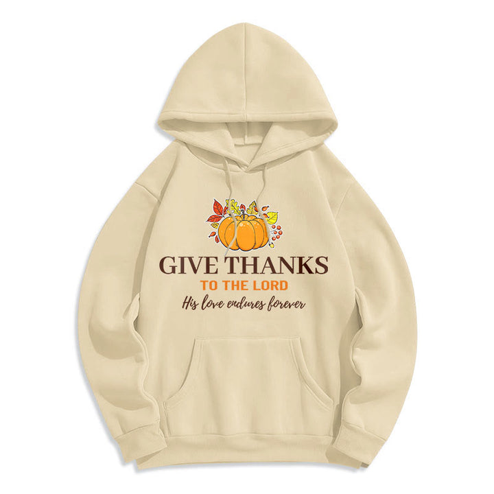 Christianartworkshop Moderner Stil „Give Thanks to the Lord“ – Kürbis-Kapuzenpullover aus Polyester mit Fleecefutter - Beige - 2XL - image 15