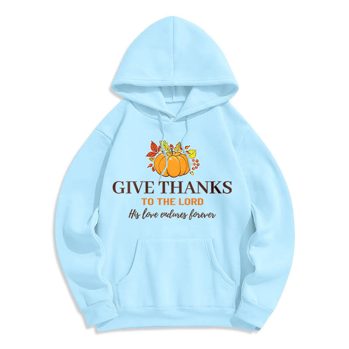 Christianartworkshop Moderner Stil „Give Thanks to the Lord“ – Kürbis-Kapuzenpullover aus Polyester mit Fleecefutter
