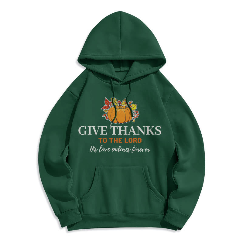 Christianartworkshop Moderner Stil „Give Thanks to the Lord“ – Kürbis-Kapuzenpullover aus Polyester mit Fleecefutter