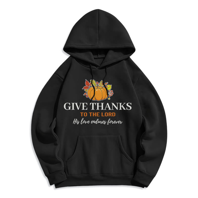 Christianartworkshop Moderner Stil „Give Thanks to the Lord“ – Kürbis-Kapuzenpullover aus Polyester mit Fleecefutter