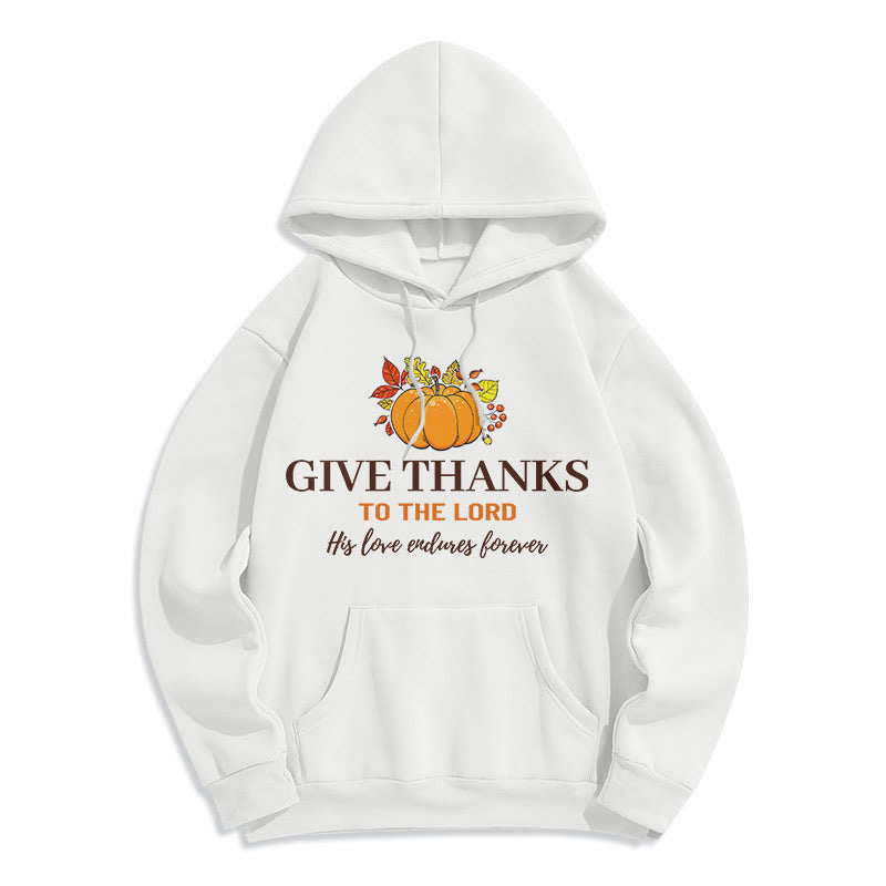 Christianartworkshop Moderner Stil „Give Thanks to the Lord“ – Kürbis-Kapuzenpullover aus Polyester mit Fleecefutter