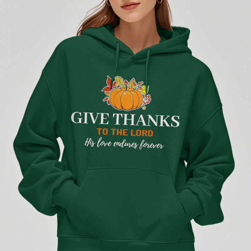 Christianartworkshop Moderner Stil „Give Thanks to the Lord“ – Kürbis-Kapuzenpullover aus Polyester mit Fleecefutter
