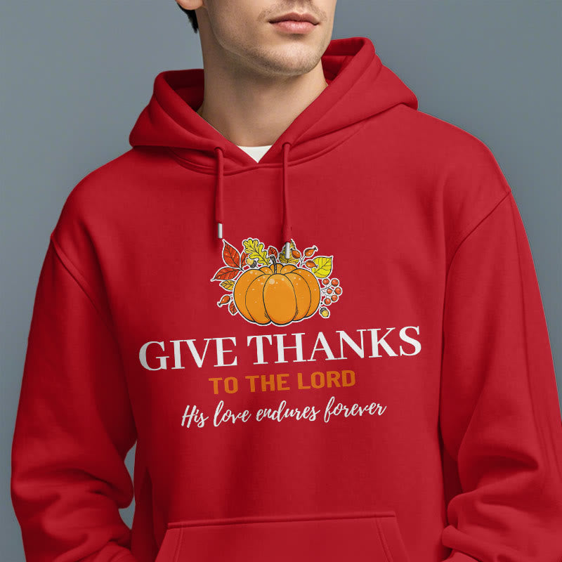 Christianartworkshop Moderner Stil „Give Thanks to the Lord“ – Kürbis-Kapuzenpullover aus Polyester mit Fleecefutter