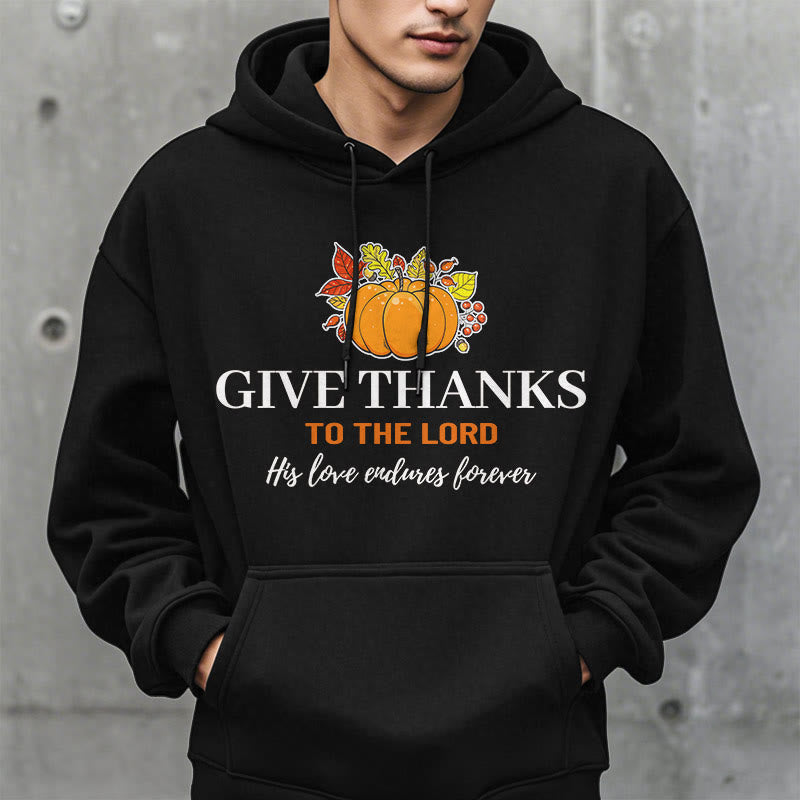 Christianartworkshop Moderner Stil „Give Thanks to the Lord“ – Kürbis-Kapuzenpullover aus Polyester mit Fleecefutter