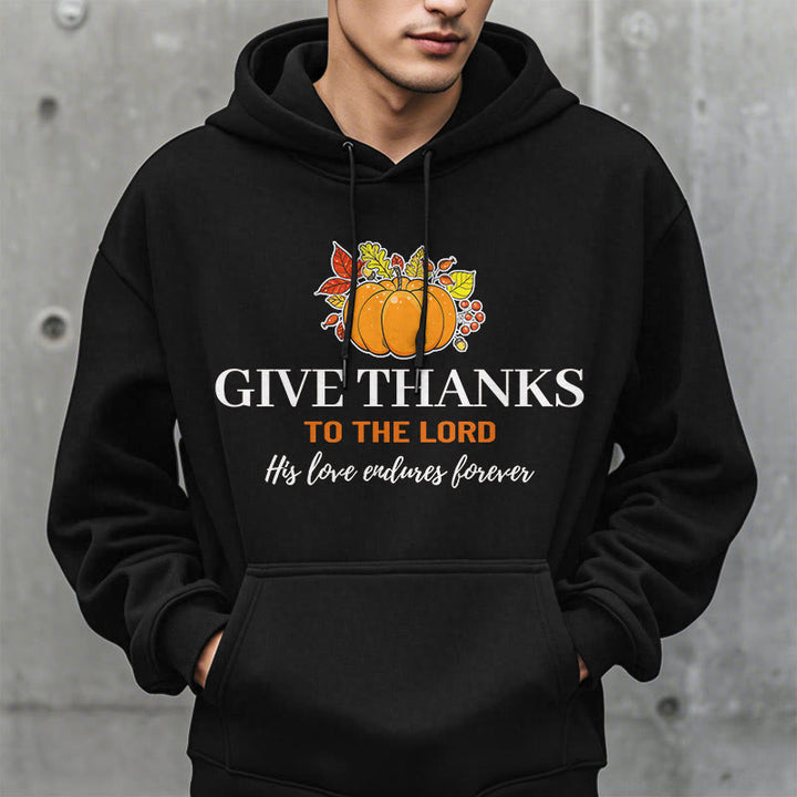 Christianartworkshop Moderner Stil „Give Thanks to the Lord“ – Kürbis-Kapuzenpullover aus Polyester mit Fleecefutter