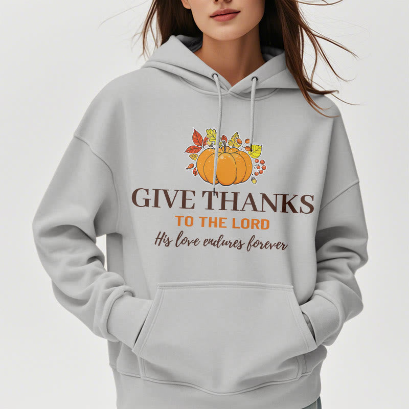 Christianartworkshop Moderner Stil „Give Thanks to the Lord“ – Kürbis-Kapuzenpullover aus Polyester mit Fleecefutter