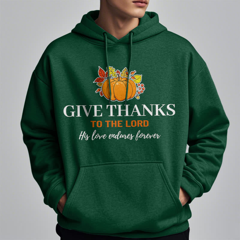 Christianartworkshop Moderner Stil „Give Thanks to the Lord“ – Kürbis-Kapuzenpullover aus Polyester mit Fleecefutter
