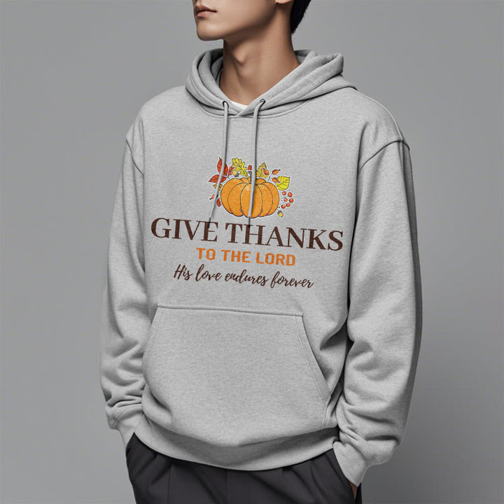 Christianartworkshop Moderner Stil „Give Thanks to the Lord“ – Kürbis-Kapuzenpullover aus Polyester mit Fleecefutter