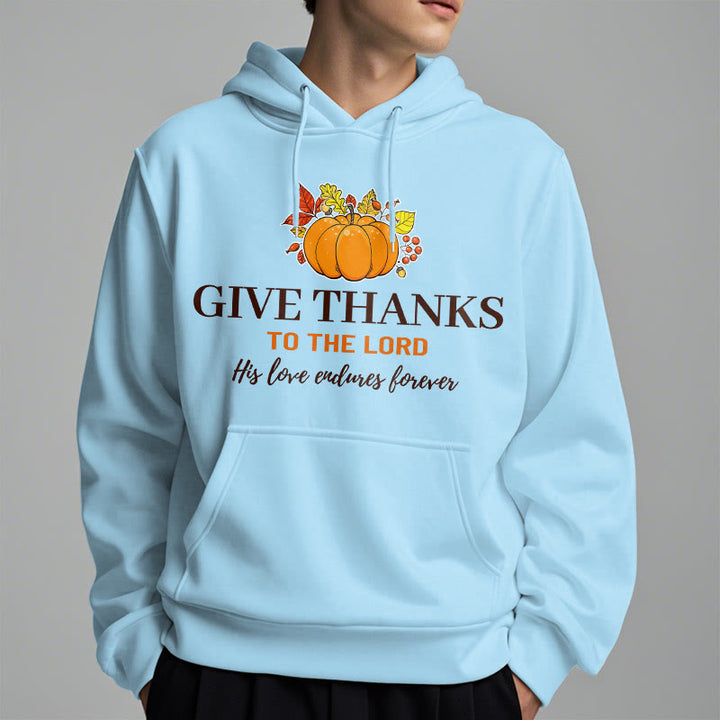 Christianartworkshop Moderner Stil „Give Thanks to the Lord“ – Kürbis-Kapuzenpullover aus Polyester mit Fleecefutter