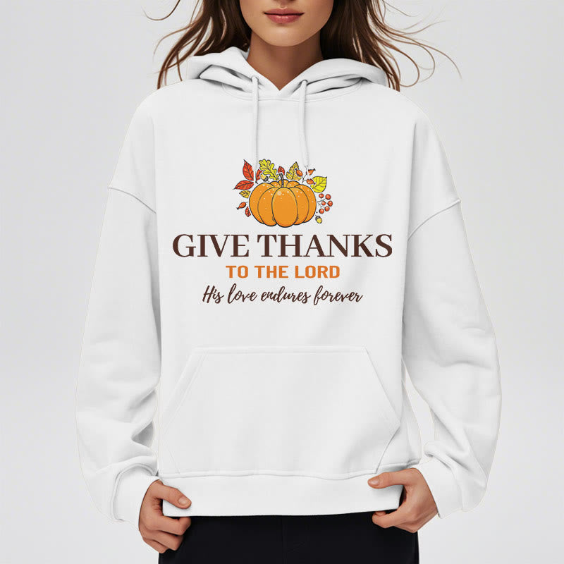 Christianartworkshop Moderner Stil „Give Thanks to the Lord“ – Kürbis-Kapuzenpullover aus Polyester mit Fleecefutter