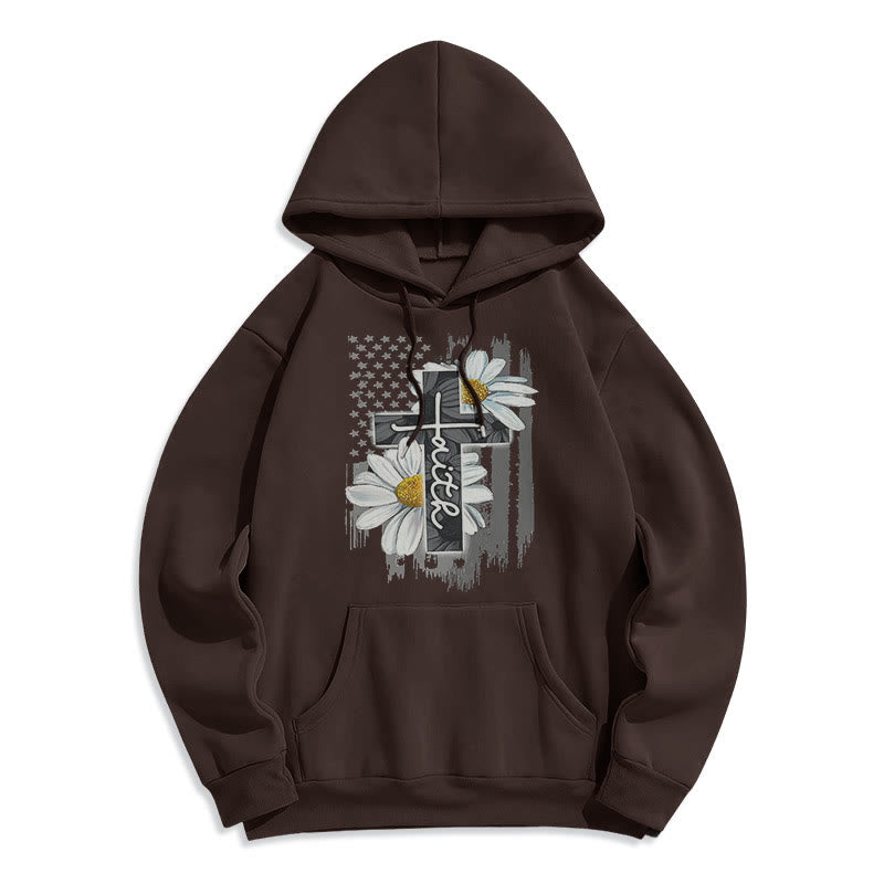Christianartworkshop Moderner Kapuzenpullover aus Polyester mit Glaubenskreuz und Gänseblümchen, mit Fleecefutter