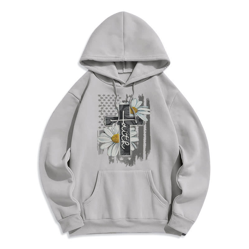 Christianartworkshop Moderner Kapuzenpullover aus Polyester mit Glaubenskreuz und Gänseblümchen, mit Fleecefutter