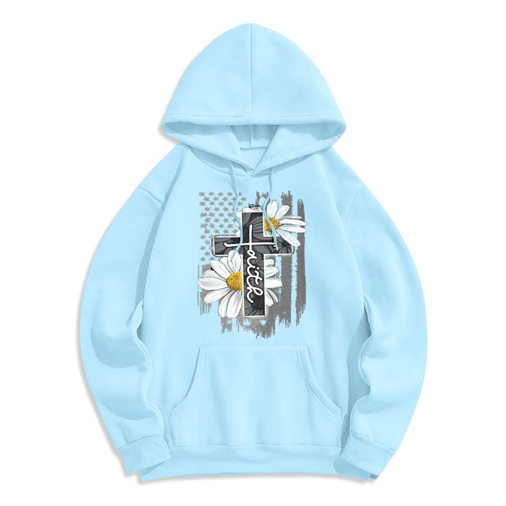 Christianartworkshop Moderner Kapuzenpullover aus Polyester mit Glaubenskreuz und Gänseblümchen, mit Fleecefutter