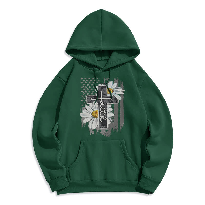 Christianartworkshop Moderner Kapuzenpullover aus Polyester mit Glaubenskreuz und Gänseblümchen, mit Fleecefutter