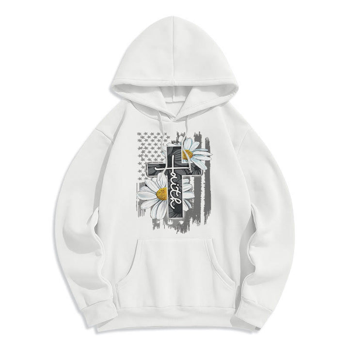 Christianartworkshop Moderner Hoodie mit Glaubenskreuz und Gänseblümchen, gefüttert mit Polyester, Fleece-Futter - Weiß - 2XL - image 5